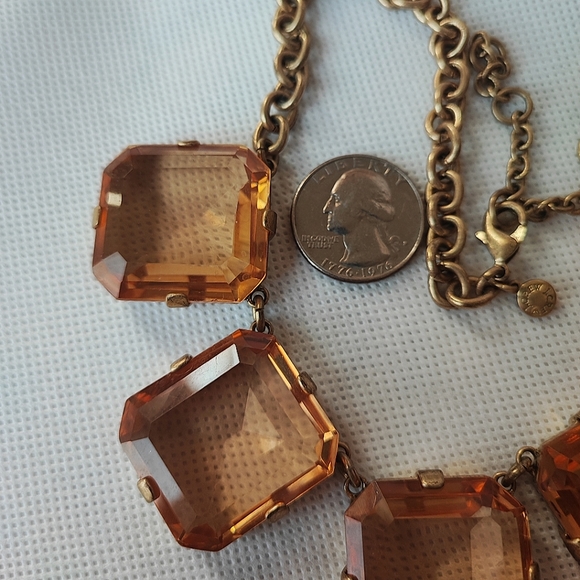 J. Crew Brand Statement Necklace Huge Warm Honey Faceted Beveled Glass Stones - Picture 7 of 15